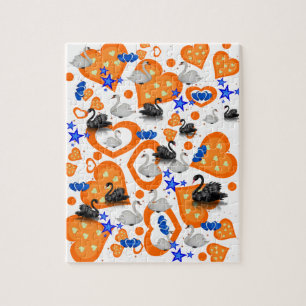Puzzles White and Black Swans Hearts Stars