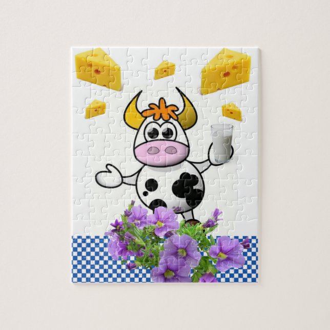 Puzzles White and Blue Plaid Cow Milk Cheese (Vertical)