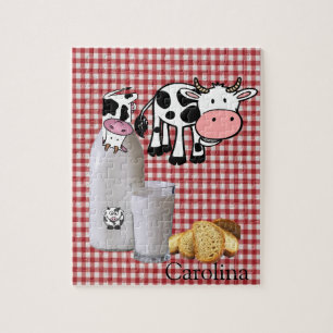 Puzzles White and Red Plaid Cow Milk Bread