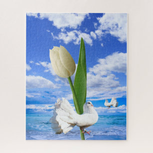 Puzzles White Dove Sky Ocean Beach House Tulip