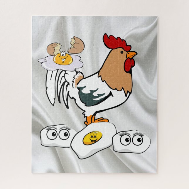Puzzles White Sheer Chickens Eggs  (Vertical)