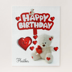 Puzzles White Teddy Bear Happy Birthday