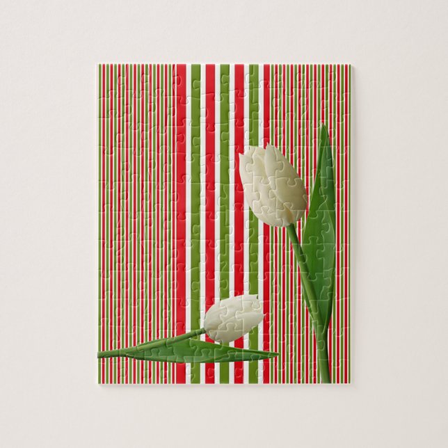 Puzzles White Tulips Red and White Stripes (Vertical)