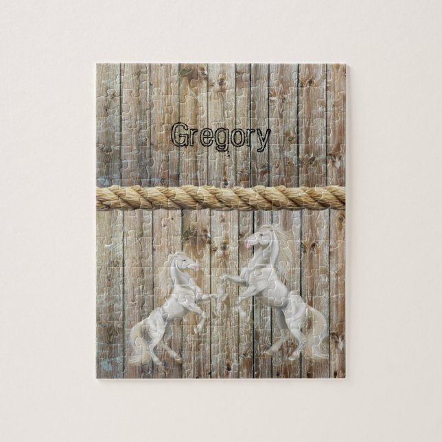 Puzzles Wood White Horses (Vertical)