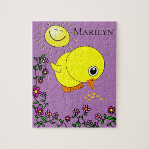 Puzzles Yellow Chick Floral Purple