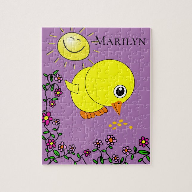 Puzzles Yellow Chick Floral Purple (Vertical)