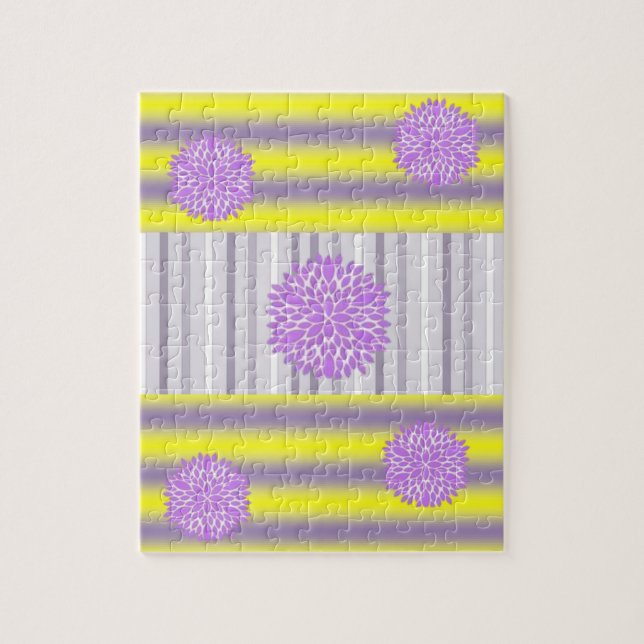 Puzzles Yellow Purple Stripe Purple Flowers (Vertical)