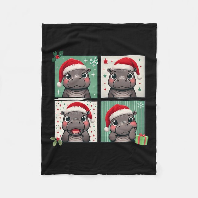 Pygmy Hippo Meme Santa Claus Hat Photobooth Funny  Fleece Blanket (Front)