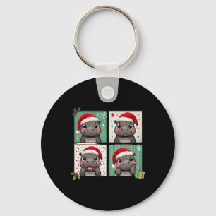 Pygmy Hippo Meme Santa Claus Hat Photobooth Funny Key Ring