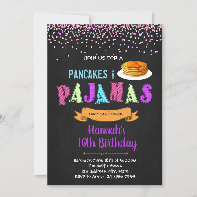 Pyjamas and pancakes birthday invitation (Front)