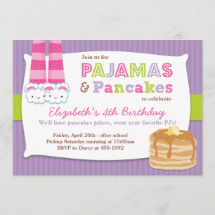 Pyjamas and Pancakes Birthday Party Sleepover Invitation