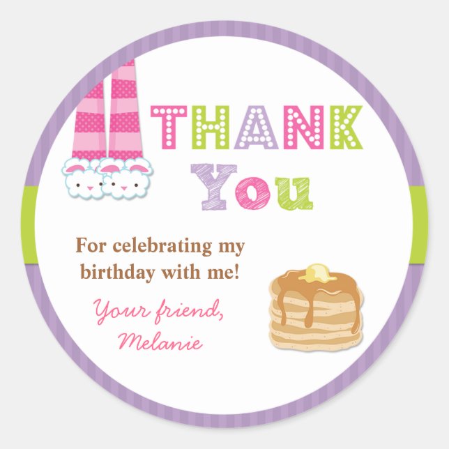Pyjamas and Pancakes Birthday Party Sticker (Front)