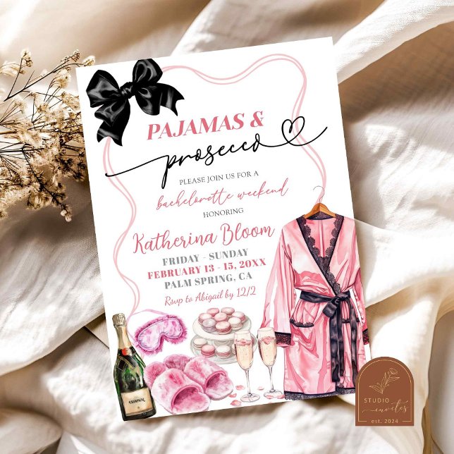 Pyjamas and Prosecco Bachelorette Weekend Invitation (Creator Uploaded)