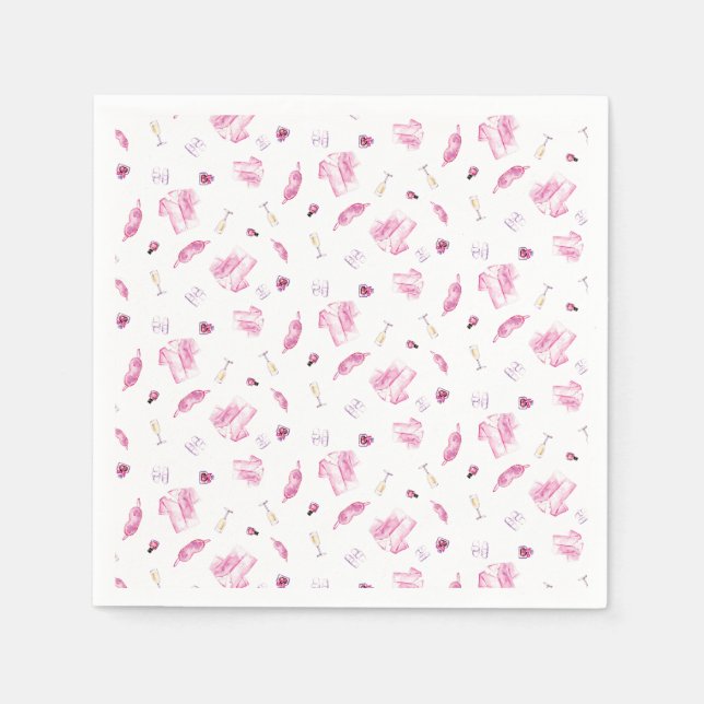 Pyjamas and Prosecco Bridal Shower Pink Pattern Napkin (Front)