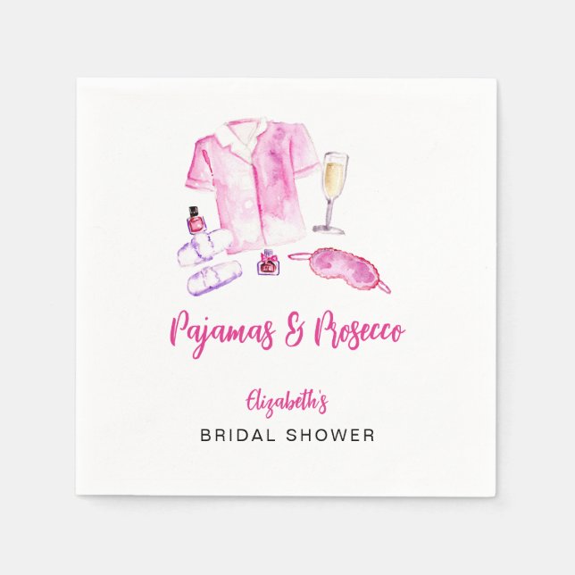 Pyjamas and Prosecco Bridal Shower Pink Script  Napkin (Front)