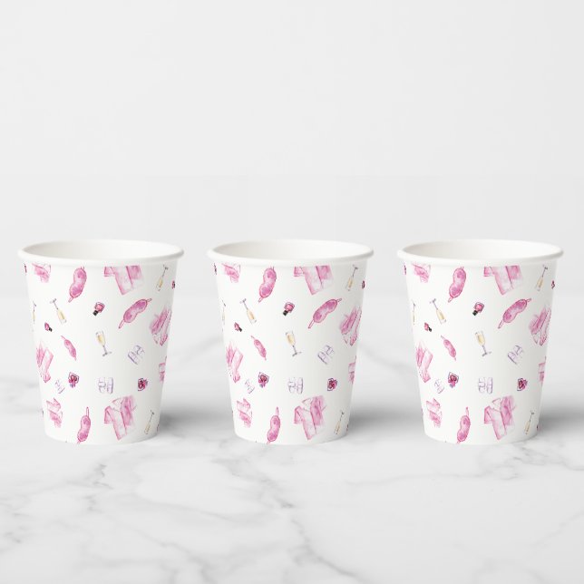 Pyjamas and Prosecco Bridal Shower Pink Script  Paper Cups (Multi)
