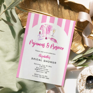 Pyjamas and Prosecco Bridal Shower Pink Stripes Invitation