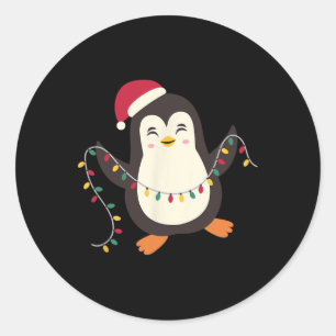 Pyjamas Cute Penguins Xmas Santa Lights Christmas  Classic Round Sticker