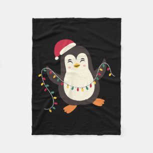 Pyjamas Cute Penguins Xmas Santa Lights Christmas Fleece Blanket