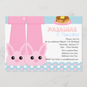 Pyjamas & Pancakes Bunny Slippers Sleepover Invitation