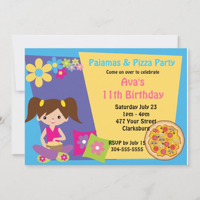Pyjamas & Pizza Party Invitation (Front)