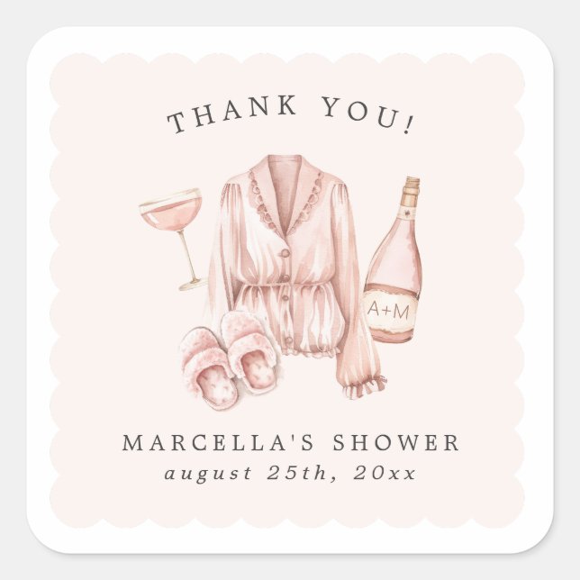 Pyjamas & Prosecco Bridal Shower Bachelorette Square Sticker (Front)