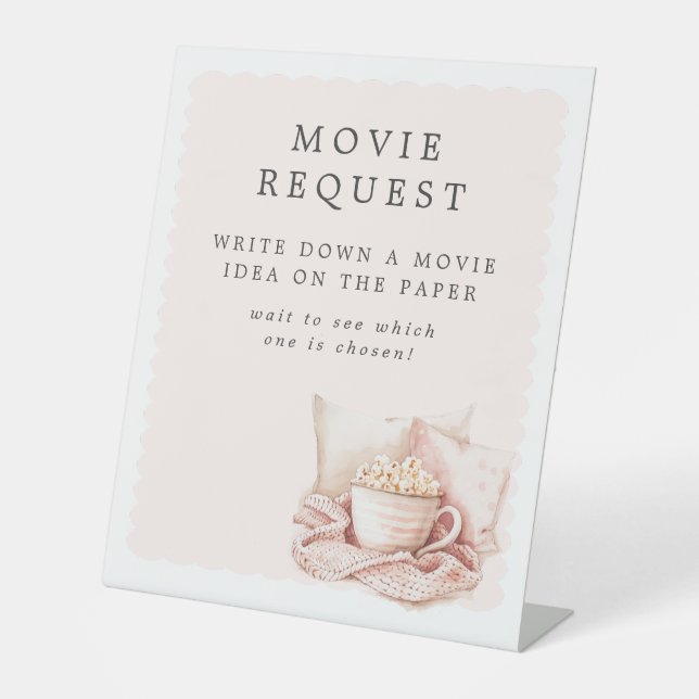 Pyjamas & Prosecco Bridal Shower Movie Request Pedestal Sign (Front)