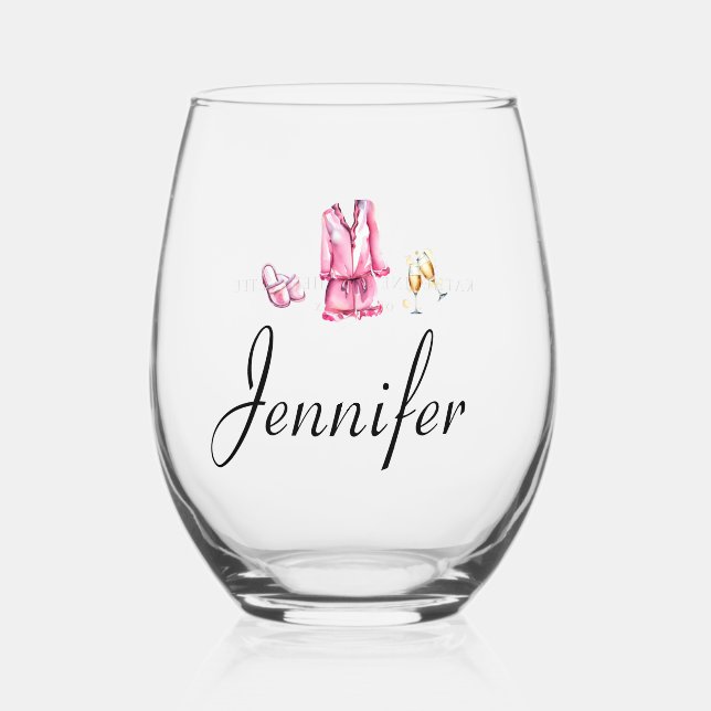 Pyjamas Prosecco Chic Bachelorette Party Custom Stemless Wine Glass (Front)