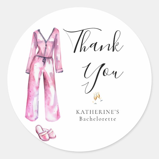 Pyjamas Prosecco Chic Bachelorette Party Thank You Classic Round Sticker (Front)