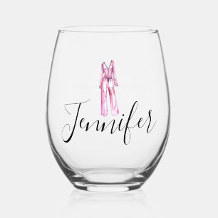 Pyjamas Prosecco Chic Bachelorette Party Thank You Stemless Wine Glass
