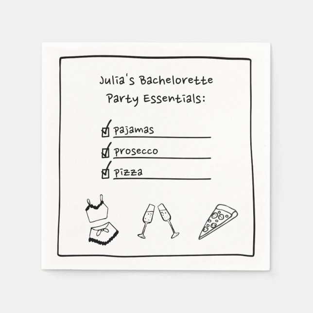 Pyjamas & Prosecco Handwritten Bachelorette Party  Napkin (Front)