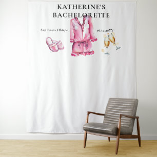 Pyjamas Prosecco Pink Bachelorette Party Backdrop Tapestry