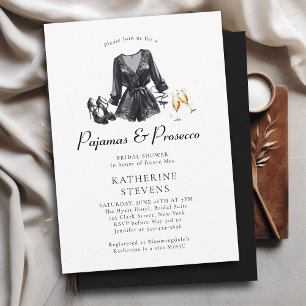 Pyjamas Prosecco PJ Black Lingerie Bridal Shower Invitation