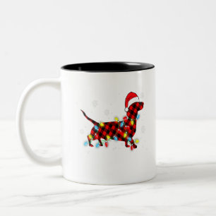Pyjamas Red Buffalo Plaid Dachshund Dog Merry Chri Two-Tone Coffee Mug