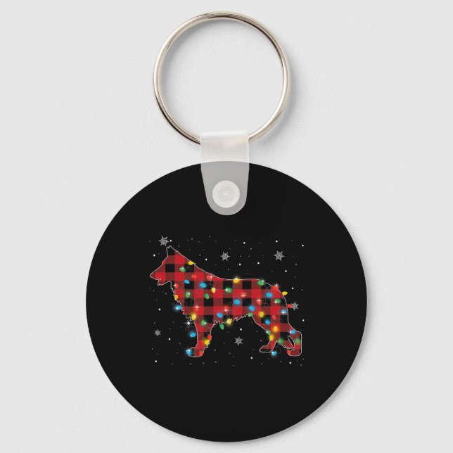 Pyjamas Red Plaid German Shepherd Dog Lovers Chris Key Ring (Front)