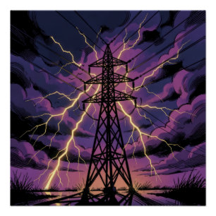 Pylon Comic Book Art Purple Lightning Poster