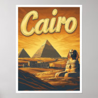 Pyramid Cairo Egypt Vintage Travel Illustration