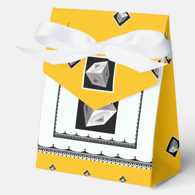  Pyramid Cube Black White Yellow               Favour Box (Front)