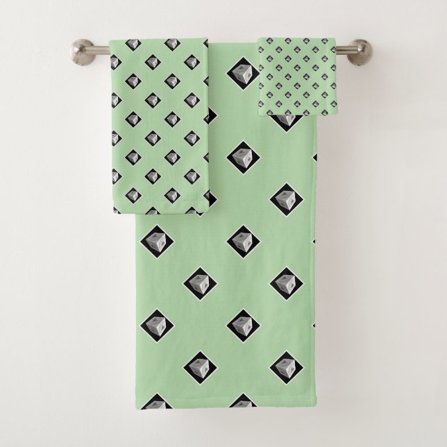 Pyramid Cube Repeat Mint Green     Bath Towel Set (Insitu)