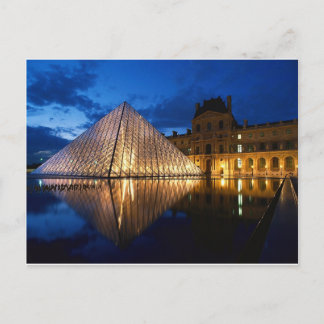 Pyramid in Louvre Museum at Night, Paris, France Postcard