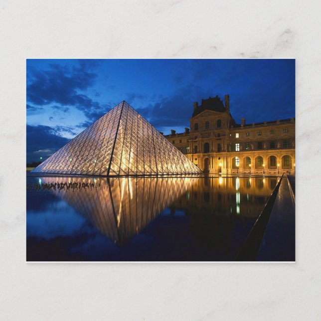 Pyramid in Louvre Museum at Night, Paris, France  Postcard (Front)