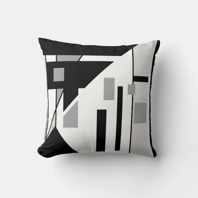 Pyramid-like Black White Grey Geometric Abstract Cushion (Front)
