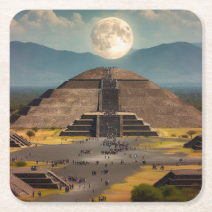Pyramid of the Moon, Teotihuacan, Mexico Travel Square Paper Coaster