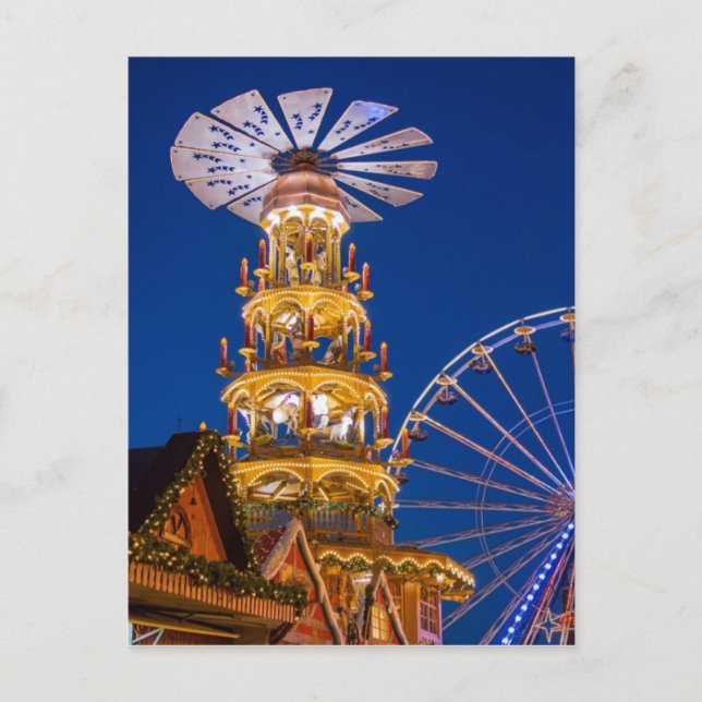 Pyramid on the Christmas market in Rostock Holiday Postcard (Front)