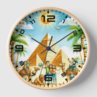 Pyramid Themed 10 inch Natural Wood Framed Clock