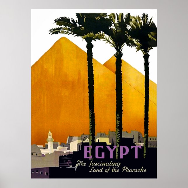Pyramids behind palm trees, Egypt Poster (Front)