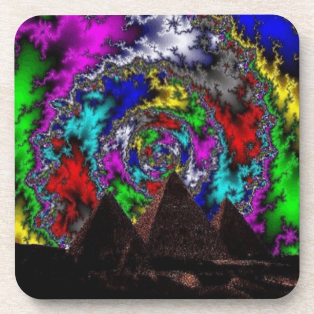 Pyramids In Fractal Background Ceramic Tile Coaster (Front)
