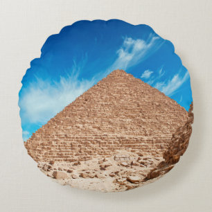 Pyramids in giza ancient, antiquities, archaeology round cushion
