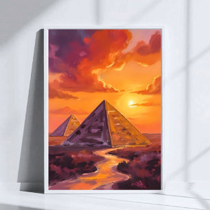 Pyramids of Egypt Sunset Travel Art Poster