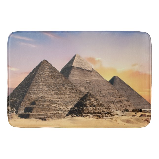pyramids of giza Ancient Egypt Desert landscape Bath Mat (Front)